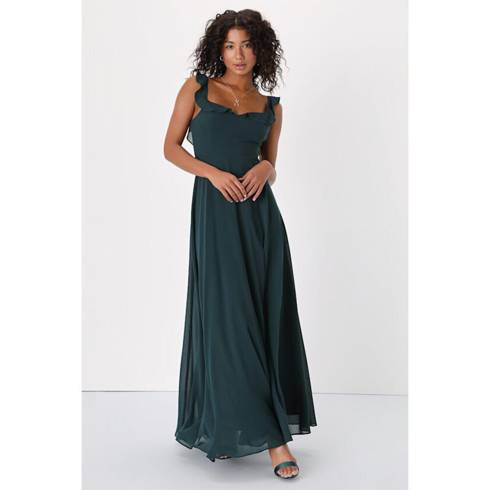 Lulus Dreamy Admiration Emerald Green Ruffled Maxi Dress - Size S